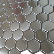 Metal stainless steel small hexagonal tile mosaic background wall porch toilet brushed mirror diy decorative wall