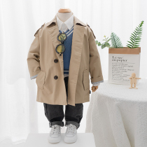 Boy coat in spring clothing foreign air even cap fur The baby Han version of the long style wind clothes Children Inlenwind the great clothes