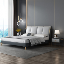Italian double leather bed 1 8 m real leather bed light luxury master bed wedding bed Nordic modern simple bed