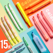 Double-headed two-color highlighter marker color fluorescent marker trembles with students using a set of marking color pens for notes