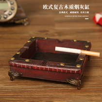 New Chinese style wooden solid wood ashtray Home living room office Retro style creative personality trend ashtray Commercial