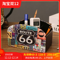 Simple creative personality girl student children Boy pen holder retro Super Large Capacity office desktop storage box
