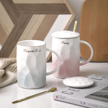 Simple ins ceramic mug with lid spoon household water cup super cute girl creative office coffee cup