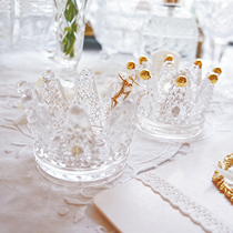 Retro French transparent glass high permeability lead-free Crown laceshabby original jewelry round storage jewelry box