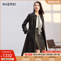 Nalth medium long leather jacket women autumn and winter New doll collar slim slim sheepskin casual jacket