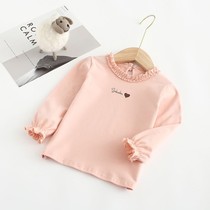 2021 new childrens clothing girl wooden ear round neck long sleeve T-shirt baby childrens clothes coat female baby base shirt