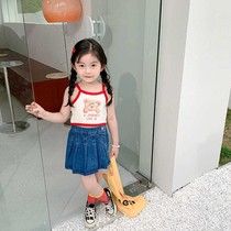 (Cotton) girls suspender jacket summer new childrens clothing Korean version wearing short cartoon vest baby tide