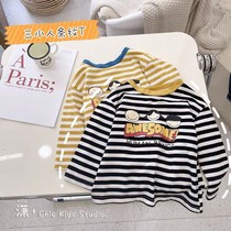 Childrens clothing 2021 autumn new boy Korean stripe T-shirt baby Foreign style print base shirt tide coat fashion