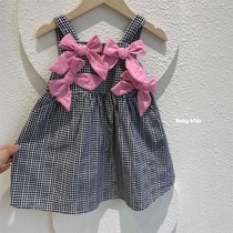 Korean childrens clothing 2021 summer girls short sleeve dress baby girl princess dress bow suspender dress