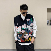 Sleeveless sweater fairy vest men's spring and autumn 2021 explosions fashion fashion brand knitted vest winter trend Japanese