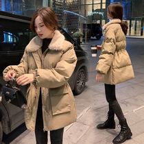 Pregnant women down jacket winter 2021 new fashion Korean version waist slim cotton coat womens large size loose cotton jacket coat