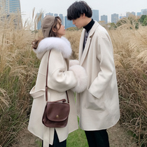 Couple wear winter long trench coat mens woolen coat Korean version of tide thickened autumn and winter Joker winter woolen coat