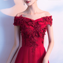 Wedding toast bride little wine red 2021 new summer pregnant woman shoulder dress dress atmosphere female