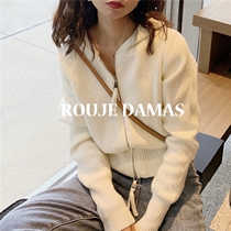 French rouje damas small fragrant style knitted cardigan sweater coat autumn and winter New niche hooded top women