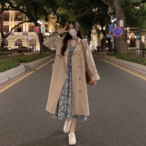 Large size trench coat womens long model spring and autumn 2021 new fat mm British style temperament Joker coat