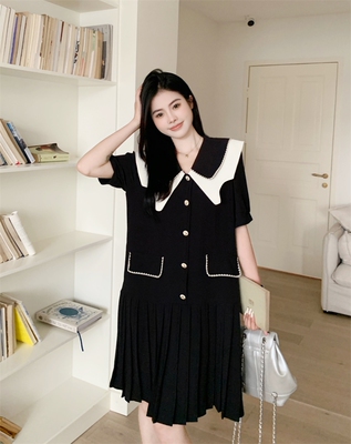 taobao agent Doll, summer dress, pleated skirt, plus size, doll collar, Chanel style, french style