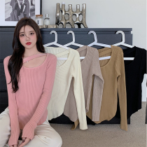 Large size womens fat mm pink irregular long sleeve knitwear women early spring new interior base shirt slim sweater