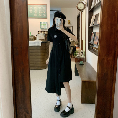 taobao agent Summer black dress, plus size, polo collar, A-line