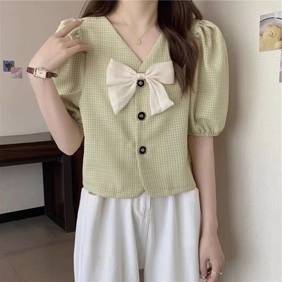 taobao agent Top, plus size, french style, with short sleeve, 2023 collection, fitted