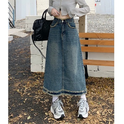 taobao agent Denim skirt, spring design pleated skirt, plus size, high waist, fitted, trend of season, A-line