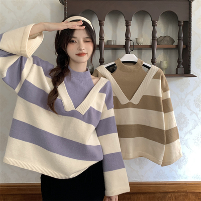 taobao agent Autumn knitted set, sexy sweater, bra top, plus size, fitted