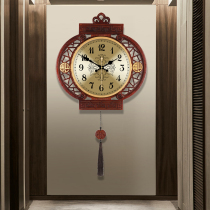 New Chinese style solid wood wall clock living room clock mute wall clock creative Chinese style decorative clock household retro art