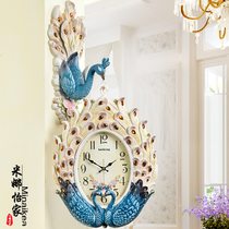 European home wall clock double-faced clock living room Fashion clock creative personality Peacock decorative art wall watch clock atmosphere