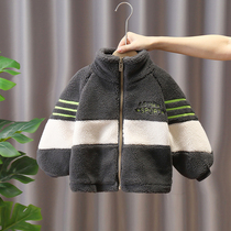 Boy coat plus velvet 2021 autumn and winter New baby lamb wool sweater winter dress foreign style childrens tide coat