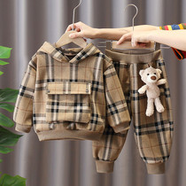 Boy set spring autumn 2021 autumn and winter New Baby Korean version of foreign-style children Plaid tide handsome fashionable clothes