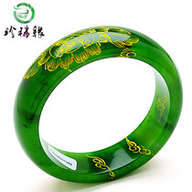Rare edge natural Hetian Jade painted gold bracelet Hetian Jasper bracelet Spinach green Hetian jade bracelet female