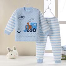 Childrens cotton thermal underwear set colored cotton cotton three-layer thick warm clothing Spring and Autumn Winter pajamas children