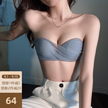  Eat superglue bra ~Strapless bra summer thin bra female small chest gathered aa cup non-slip underwear