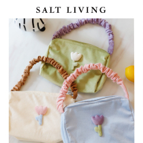 SaltLiving Tulip embroidery three-dimensional flowers cotton quilted corduroy change storage bag cosmetic bag