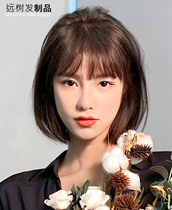 Wig female summer long hair simulation short hair Real hair clavicle can be tied shoulder-to-shoulder natural full real hair full headgear