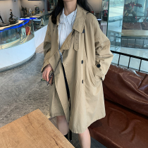 Windbreaker female 2021 new long little man English temperament khaki high-end thick tooling coat autumn