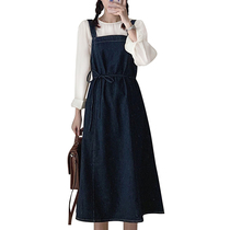 2021 New early autumn high-end womens small fashion temperament long sleeve denim strap jumpsuit