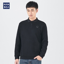 Hanska autumn new smiley three-dimensional pressure long sleeve polo shirt men Korean loose casual lapel sweater tide
