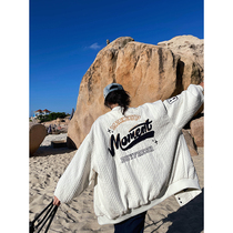 MAIKAO American retro knitted jacket womens cardigan loose couple vintage baseball uniform jacket mens autumn