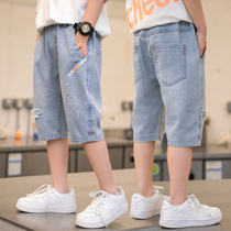 Boy Denim Seven-point Pants 2022 Summer Slim Fit Children Great Boy Casual Mid Pants Boy Shorts Tide Cards