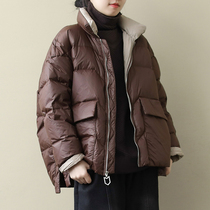 Foreign trade French single winter white duck velvet feather loose large-scale bread suit for the brief heat coat