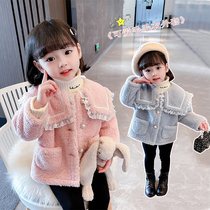 Girl coat autumn and winter 2021 New Korean version of foreign style female baby wool sweater small childrens clothing lamb cashmere thick coat