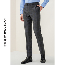 Happy Bird Mens autumn season working clothes trousers pure wool plaid straight waist professional suit pants mens trousers