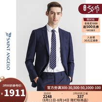 Saint Angelo spring mens business casual flat barge collar wool suit set two buckles slim-fit professional mens suit