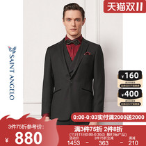 Newspaper bird mens formal business suit suit suit suit wedding collar wool black shiny slim slim fit a button suit man