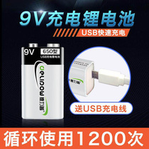 Delipu 9V rechargeable battery USB large capacity 650W KTV6f22 nine-volt square rechargeable lithium battery