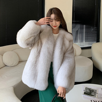CL imported whole leather fox fur coat womens long Korean version of warm Net red thin young coat winter
