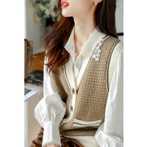 Its so good-looking ~ loose lazy loose retro color vest knit cardigan pineapple Pin V-collar female