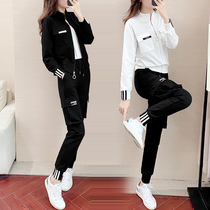 Casual set womens autumn 2021 new fashion foreign style fried street overalls cardigan sweatshirt two-piece set