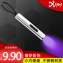 XIER two-in-one mini violet banknote detector stainless steel lighting flashlight detection food Aspergillus flavus small portable ultraviolet fluorescent agent detection instrument small and waterproof