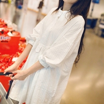 Pregnant women autumn tops 2021 models spring and autumn loose pregnant women white shirts pure cotton long-sleeved shirt dress tide